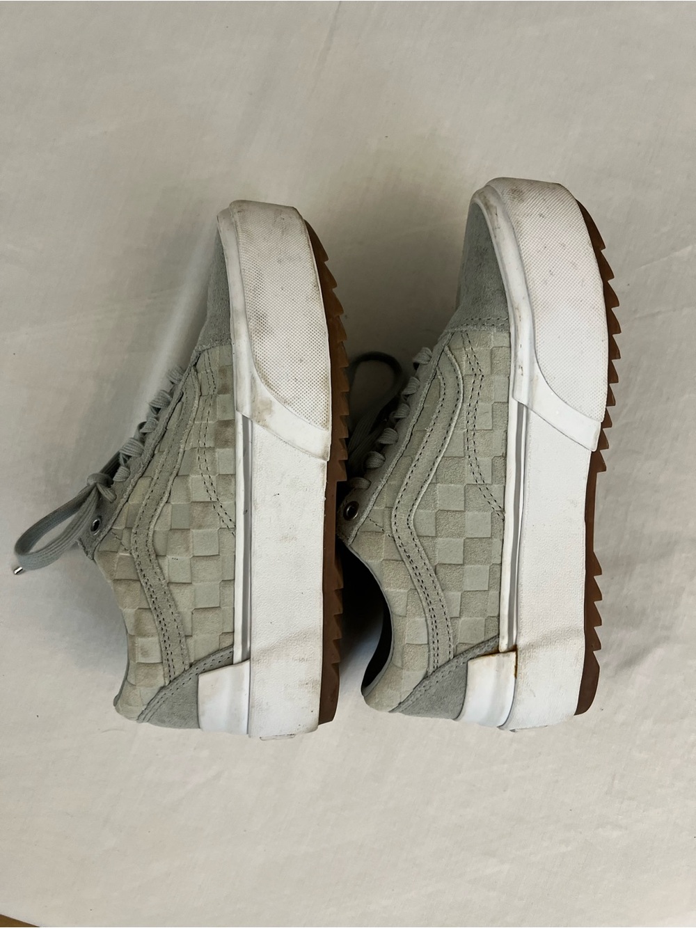 Vans Women's Platform Old Skool Checkerboard in Light Gray and Gum